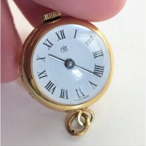 Vintage Working Swiss Made Etched Gold Tone Bubble Watch Necklace Pendant